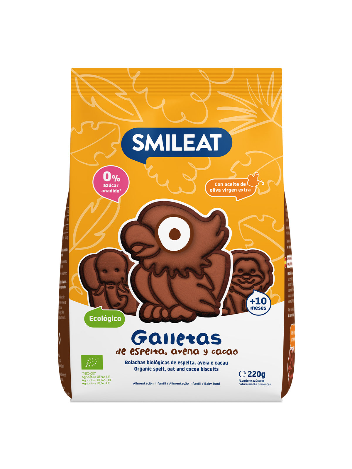 SMILEAT GALLETAS DE CACAO,ESPELTA Y AVENA 220G