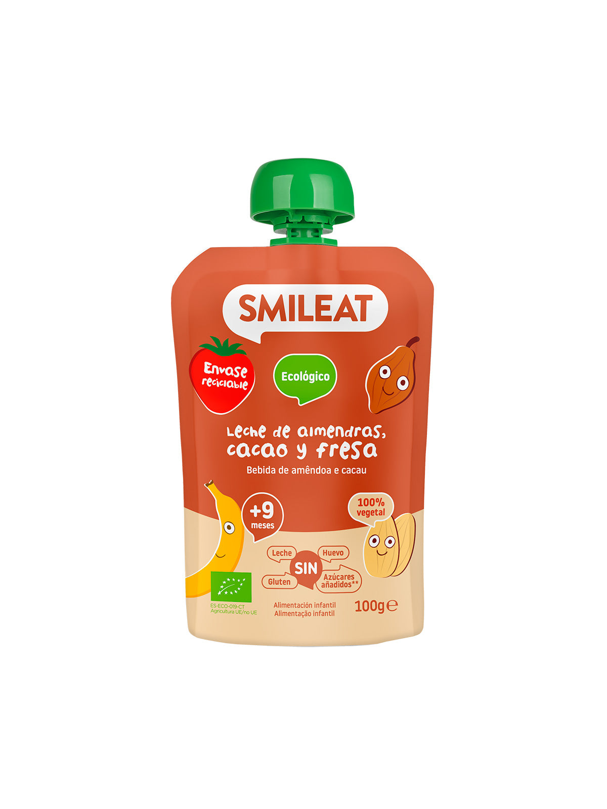 SMILEAT POUCH ALMENDRA CACAO Y FRESA 100 G ECO