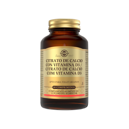 SOLGAR CITRATO DE CALCIO CON VITAMINA D3 60 COMP